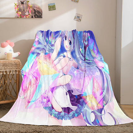 Hatsune Miku Cosplay Soft Flannel Blanket Throw