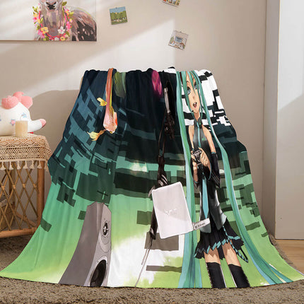 Hatsune Miku Cosplay Soft Flannel Blanket Throw
