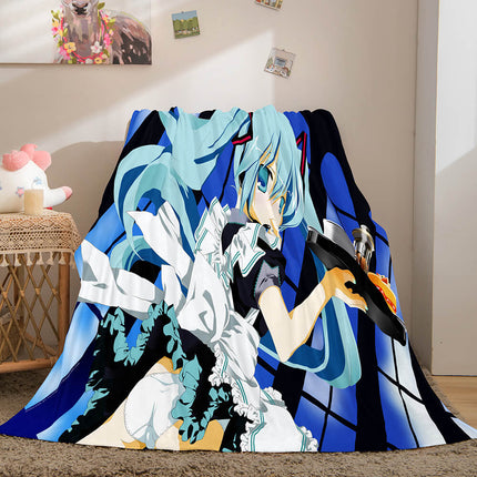 Hatsune Miku Cosplay Soft Flannel Blanket Throw