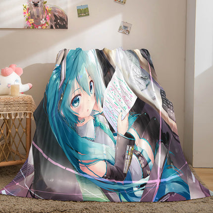 Hatsune Miku Cosplay Soft Flannel Blanket Throw