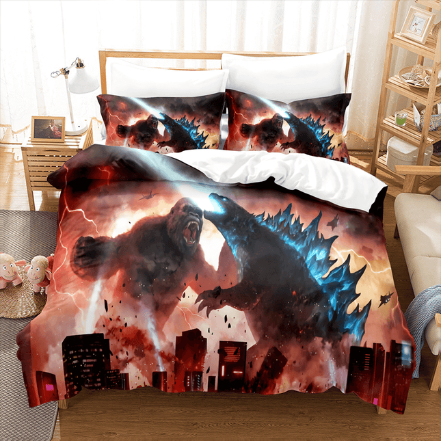 King Kong vs Godzilla Pattern Bedding Set Quilt Covers