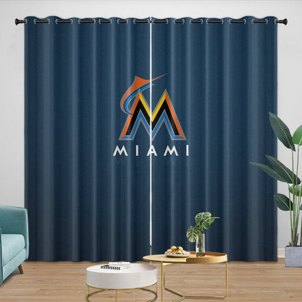 Miami Marlins Curtains Blackout Window Drapes Room Decoration