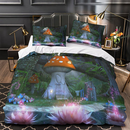 Mushroom House Bedding Set Pattern Quilt Cover