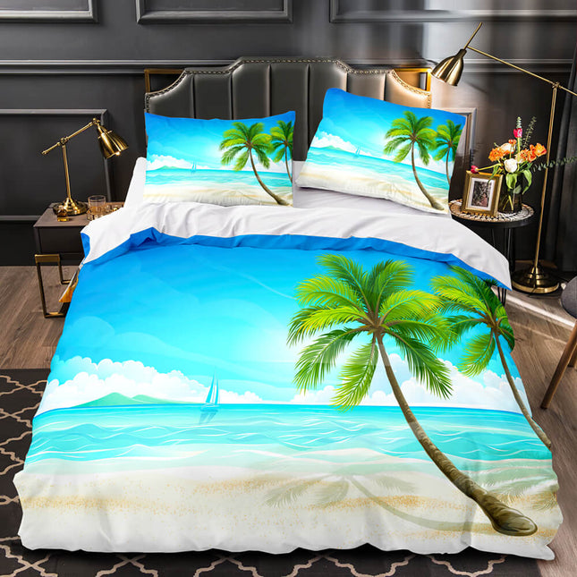 Ocean Beach Themed Coconut Tree Bedding Sets Quilt Duvet Cover Bed Linen