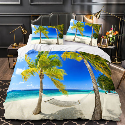 Ocean Beach Themed Coconut Tree Bedding Sets Quilt Duvet Cover Bed Linen