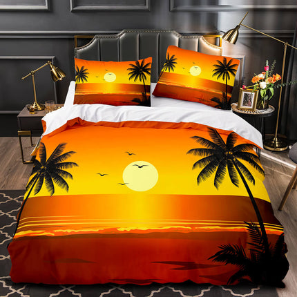 Ocean Beach Themed Coconut Tree Bedding Sets Quilt Duvet Cover Bed Linen