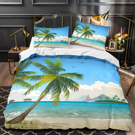 Ocean Beach Themed Coconut Tree Bedding Sets Quilt Duvet Cover Bed Linen