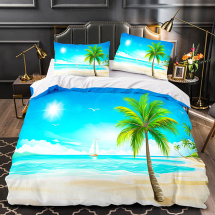 Ocean Beach Themed Coconut Tree Bedding Sets Quilt Duvet Cover Bed Linen