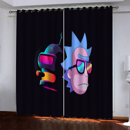 Rick and Morty Curtains Pattern Blackout Window Drapes