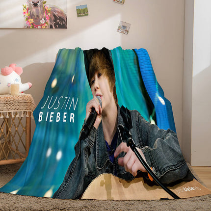 Singer Justin Bieber Flannel Fleece Throw Blanket