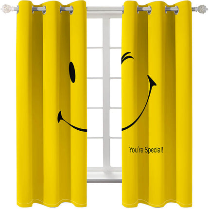 Smile Emoji Curtains Blackout Window Treatments Drapes for Room Decoration