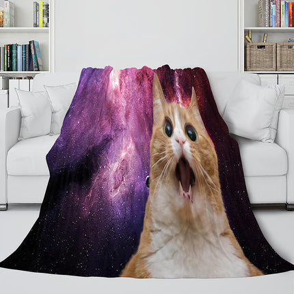 Space Cat Astronaut Cat In Space Flannel Fleece Blanket Nap Wrap Blanket