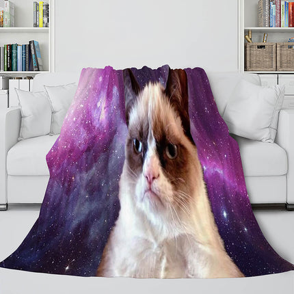Space Cat Astronaut Cat In Space Flannel Fleece Blanket Nap Wrap Blanket