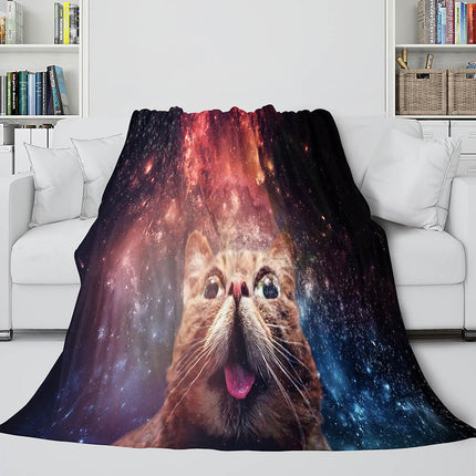 Space Cat Astronaut Cat In Space Flannel Fleece Blanket Nap Wrap Blanket