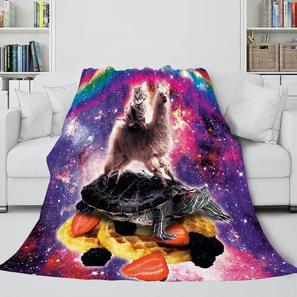 Space Cat Astronaut Cat In Space Flannel Fleece Blanket Nap Wrap Blanket