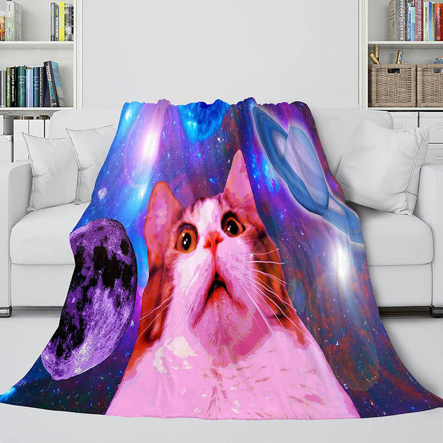 Space Cat Astronaut Cat In Space Flannel Fleece Blanket Nap Wrap Blanket