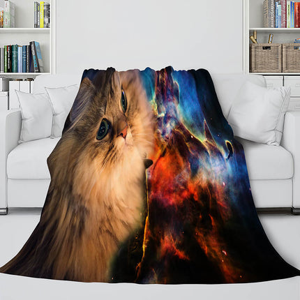 Space Cat Astronaut Cat In Space Flannel Fleece Blanket Wrap Blanket