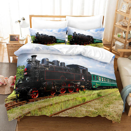 Steam Engine Bedding Set Vintage Locomotive Quilt Cover Without Filler