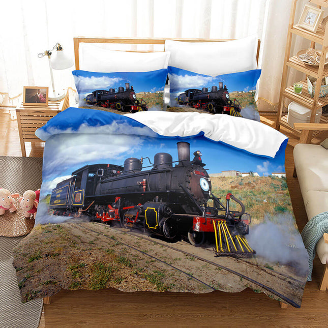 Steam Engine Bedding Set Vintage Locomotive Quilt Cover Without Filler