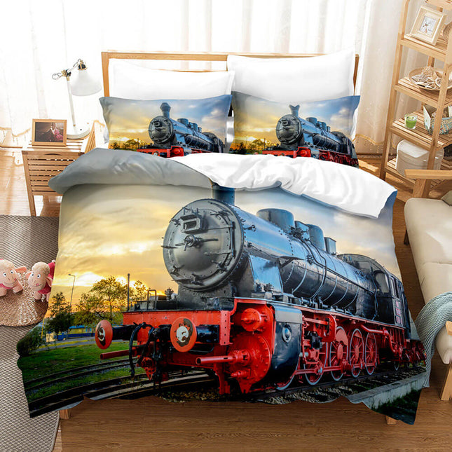 Steam Engine Bedding Set Vintage Locomotive Quilt Cover Without Filler