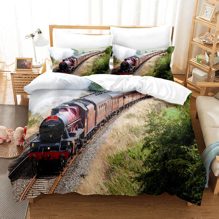 Steam Engine Puff Train Bedding Set Rail Vehicles Quilt Cover Without Filler