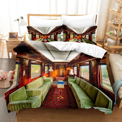 Steam Engine Puff Train Bedding Set Rail Vehicles Quilt Cover Without Filler