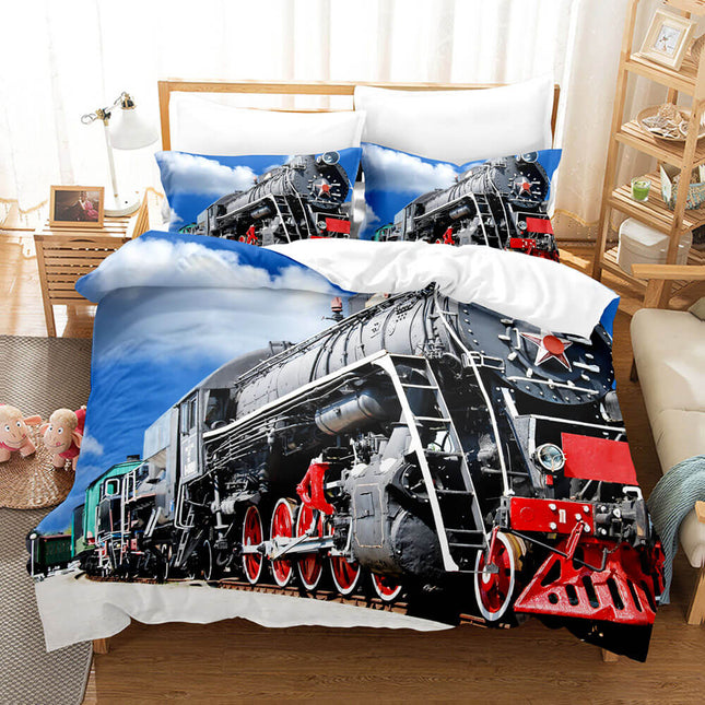 Steam Engine Puff Train Bedding Set Rail Vehicles Quilt Cover Without Filler