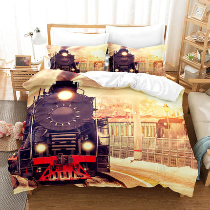 Steam Engine Puff Train Bedding Set Rail Vehicles Quilt Cover Without Filler