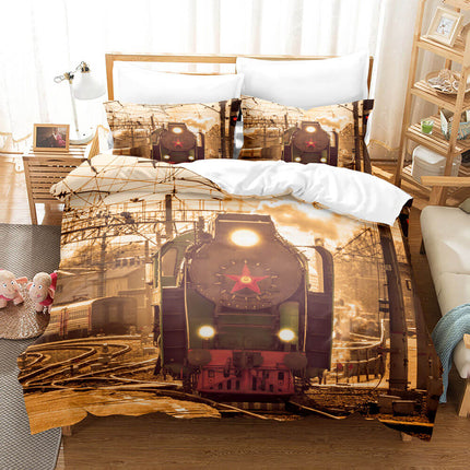 Steam Engine Puff Train Bedding Set Rail Vehicles Quilt Cover Without Filler
