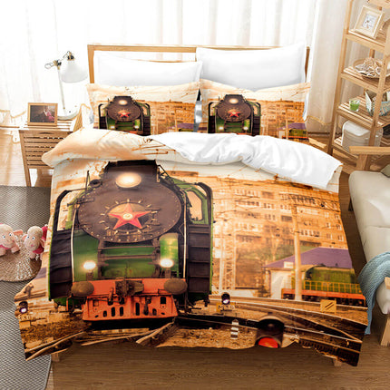 Steam Engine Puff Train Bedding Set Rail Vehicles Quilt Cover Without Filler