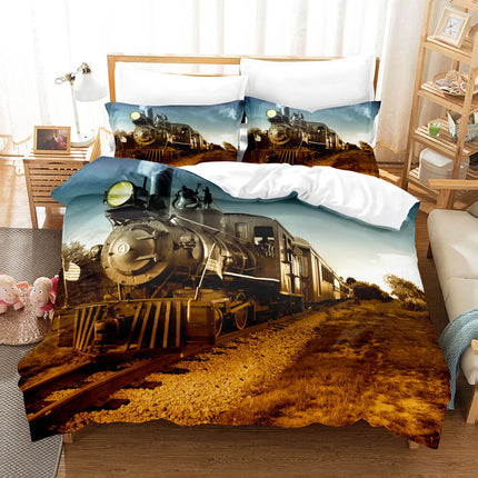 Steam Engine Puff Train Bedding Set Rail Vehicles Quilt Cover Without Filler