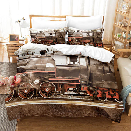 Steam Engine Puff Train Bedding Set Rail Vehicles Quilt Cover Without Filler