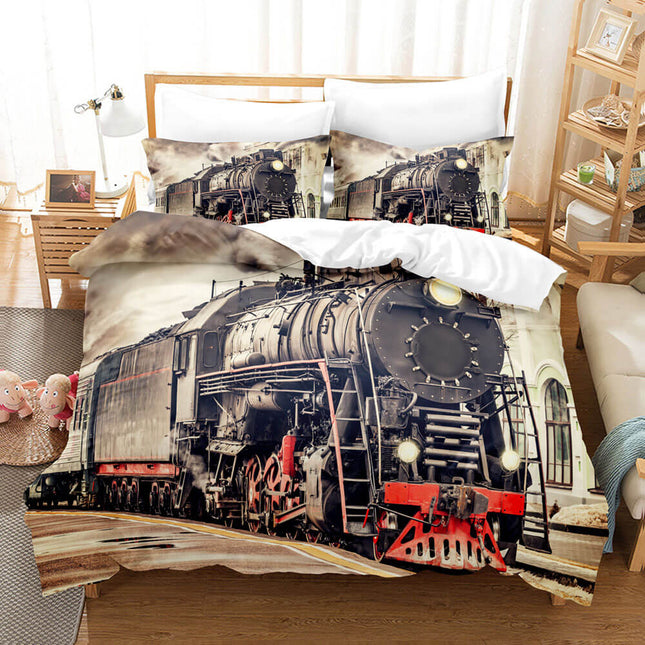 Steam Engine Train Bedding Set Rail Vehicles Quilt Covers Without Filler