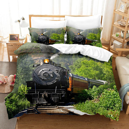 Steam Engine Train Bedding Set Rail Vehicles Quilt Covers Without Filler