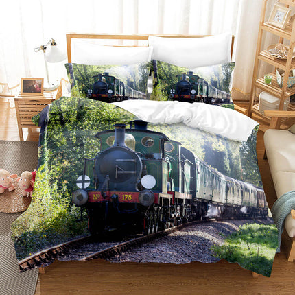 Steam Engine Train Bedding Set Rail Vehicles Quilt Covers Without Filler