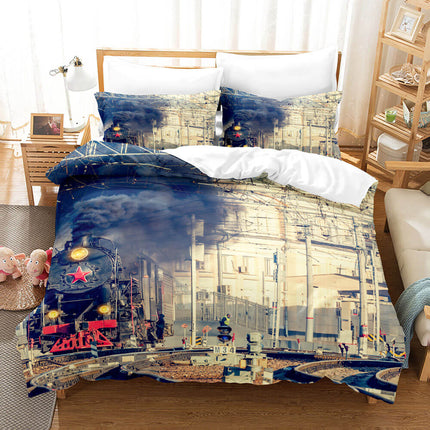 Steam Engine Train Bedding Set Rail Vehicles Quilt Covers Without Filler