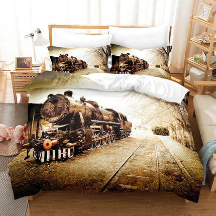 Steam Engine Train Bedding Set Rail Vehicles Quilt Covers Without Filler