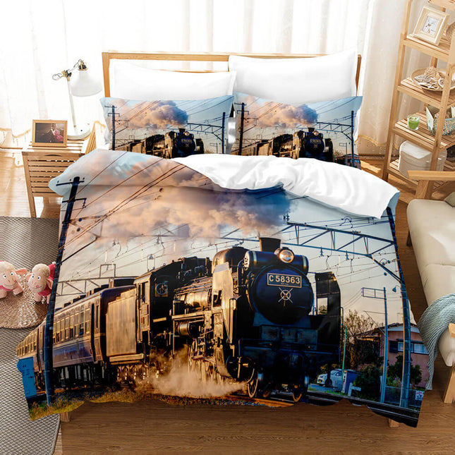 Steam Engine Train Vintage Locomotive Bedding Set Quilt Cover Without Filler