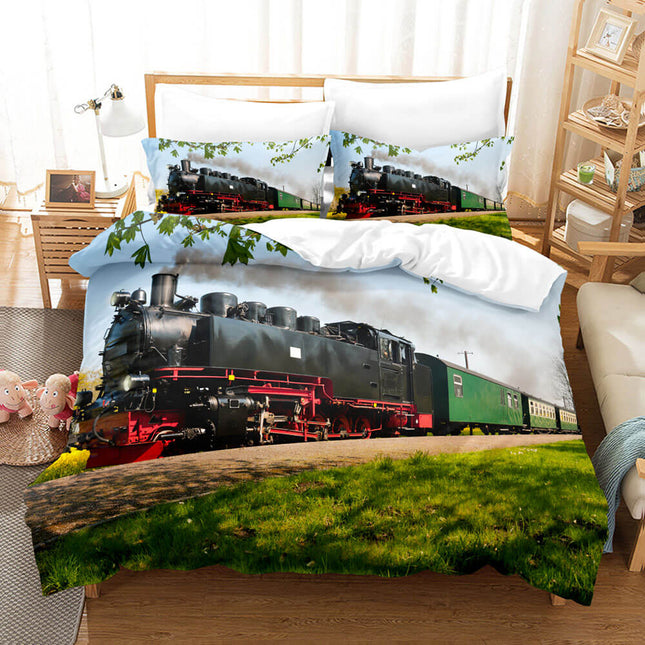 Steam Engine Train Vintage Locomotive Bedding Set Quilt Cover Without Filler