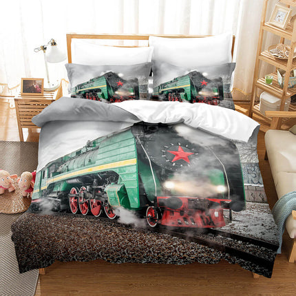 Steam Engine Train Vintage Locomotive Bedding Set Quilt Cover Without Filler