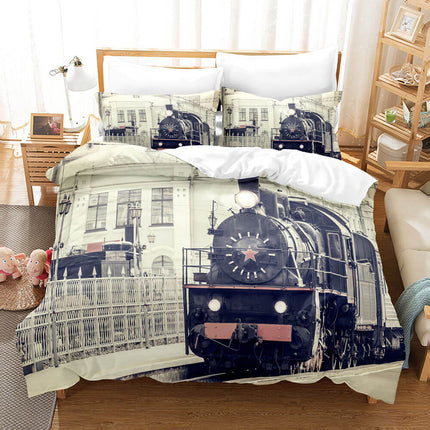 Steam Engine Train Vintage Locomotive Bedding Set Quilt Cover Without Filler