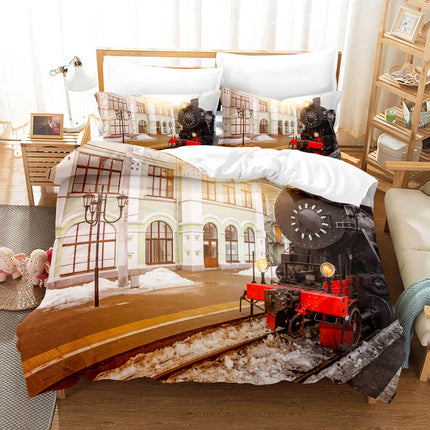 Steam Engine Train Vintage Locomotive Bedding Set Quilt Cover Without Filler