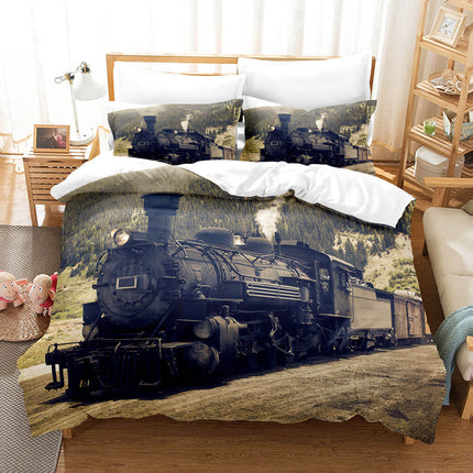 Steam Engine Train Vintage Locomotive Bedding Set Quilt Cover Without Filler