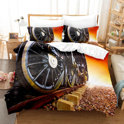 Steam Engine Train Vintage Locomotive Bedding Set Quilt Cover Without Filler