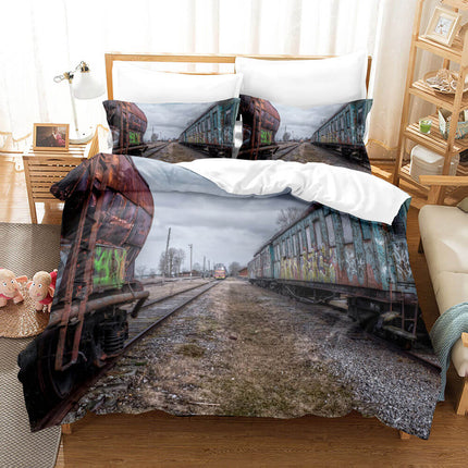 Steam Engine Train Vintage Locomotive Bedding Set Duvet Covers Pillowcases
