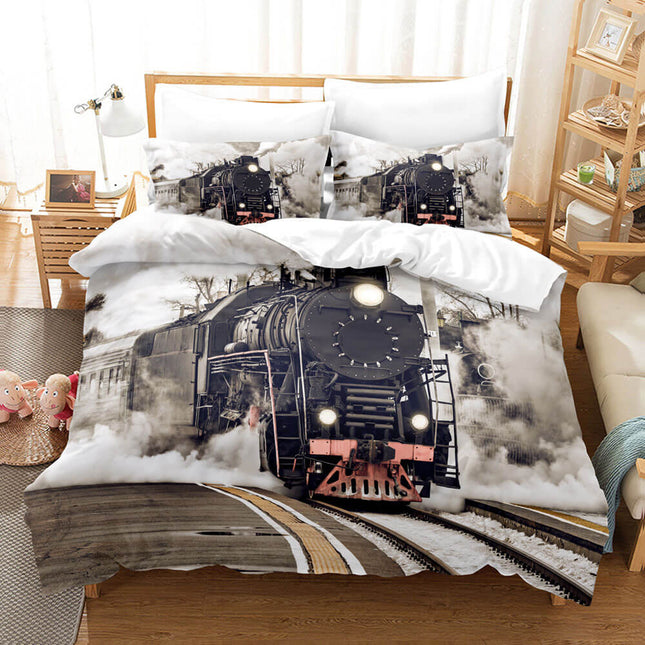 Steam Engine Train Vintage Locomotive Bedding Set Duvet Covers Pillowcases