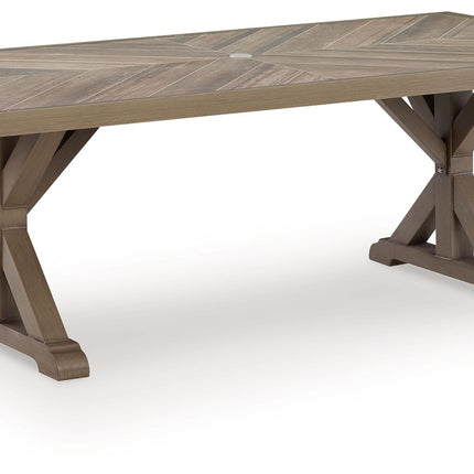 Laguna Heights - Rectangular Dining Table With Umbrella Option - Beige