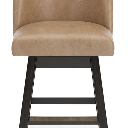 Neymorton - Upholstered Swivel Faux Leather Barstool (Set of 2) - Dark Grayish Brown