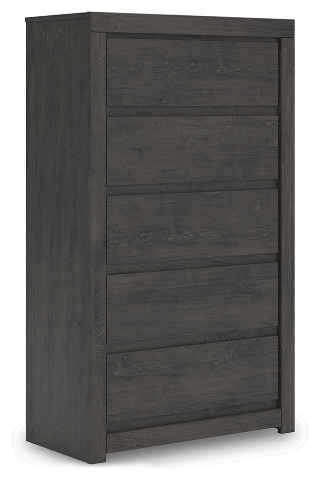 Fraluna - Five Drawer Chest - Charcoal