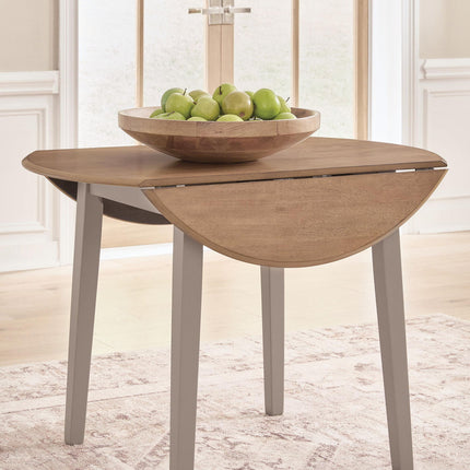 Harperfeld - Round Dining Room Drop Leaf Table - Natural / Gray